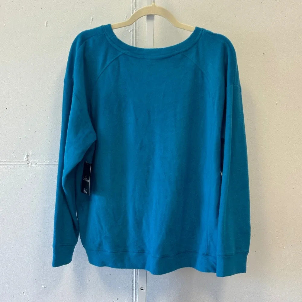 Cuddl Duds Blue Geo Fleece Crewneck Long Sleeve Top CD8824557 Large Loungewear